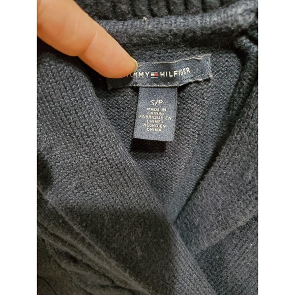 Tommy Hilfiger womens size SP long sleeve cable knit shawl collar sweater navy - Picture 4 of 4